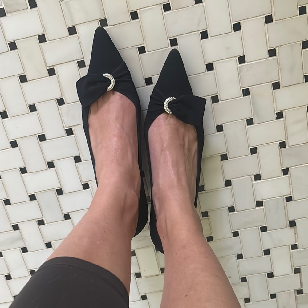 Stuart Weitzman Black Kitten Heels Classic Design with jewel detail